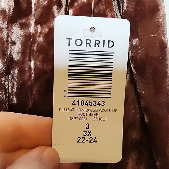 3X 22W 24W Torrid Brown Flare Legging Pant Pockets Crushed Velvet Full Length - Picture 8 of 8